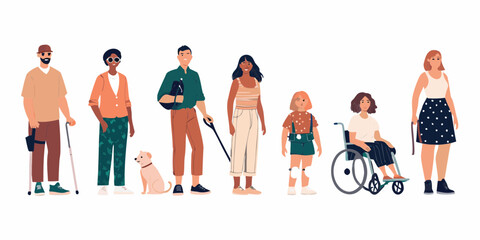 Diverse group of people with disabilities and a service dog representing inclusion and accessibility