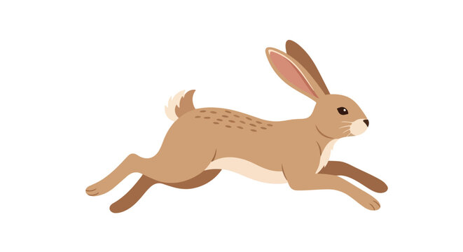 Cartoon hare gracefully leaping, demonstrating energy and swiftness in digital art style vector illustration portraying dynamic movement and
