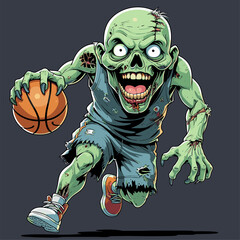 vector cartoon zombie basketball player