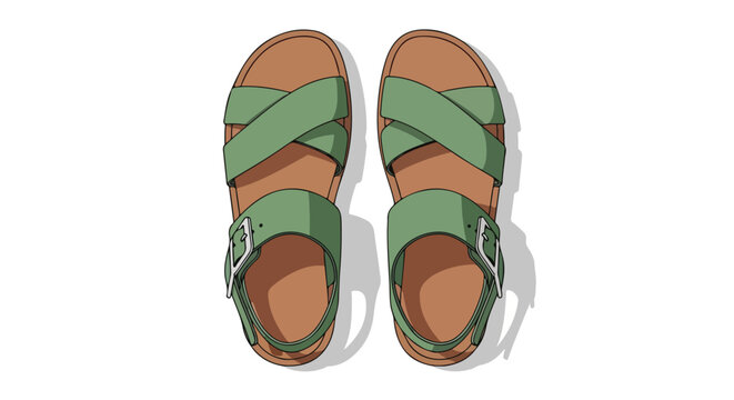Artistic rendering showcases a pair of trendy green summer sandals against a plain white backdrop enhancing their appeal perfect for spring