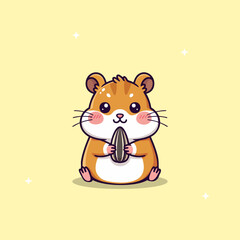 Cute Cartoon Hamster Holding Sunflower Seed.