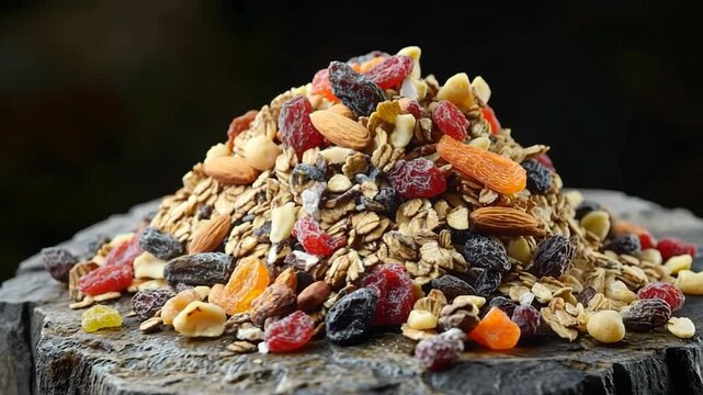 Pile of healthy granola with dried fruits and nuts