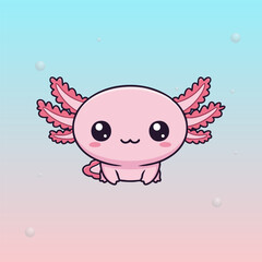 Cute Pink Axolotl Cartoon Character.