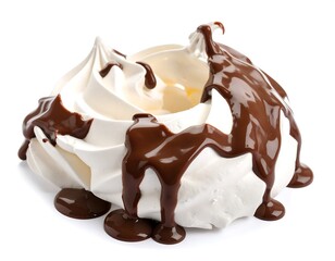 Whipped cream dessert drizzled with chocolate