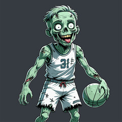vector cartoon zombie basketball player