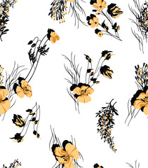 seamless design pattern with flowers and twigs with leaves. Vector illustrator