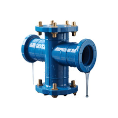 Blue Industrial Pipe Connector with Water Leakage