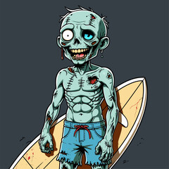 vector cartoon zombie surfer