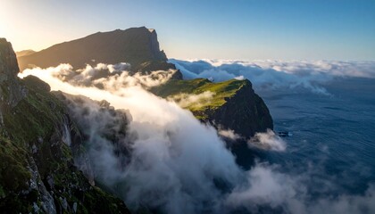 Majestic Cliffs Overlooking Ocean at Sunrise with Rolling Fog
