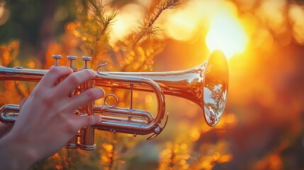 Trumpet player at sunset