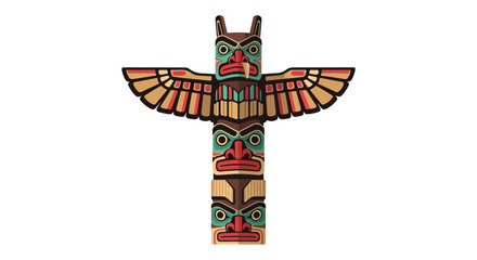 Stylized Totem Pole Illustration Depicting Indigenous Cultural Heritage and Artistry