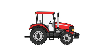 Illustration of a vibrant red farm tractor on a pristine white background representing agricultural machinery 70 characters