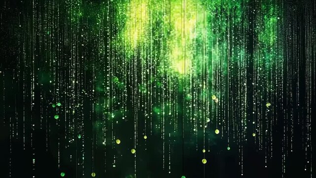 Green digital rain abstract background inspired by matrix code