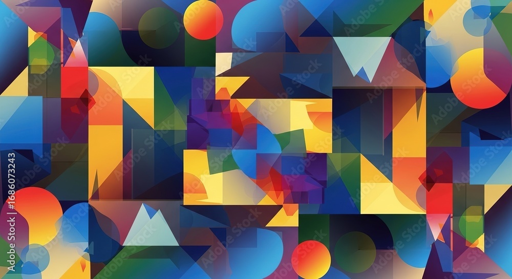 Poster geometric abstract composition with overlapping shapes and vibra