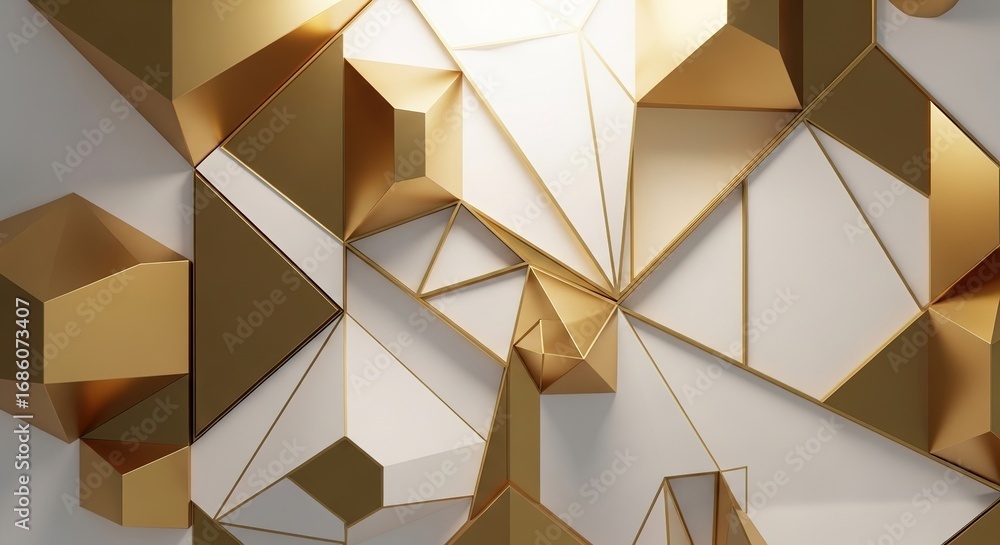 Poster geometric gold and white abstract with sharp angles and metallic