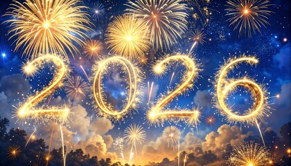 Fireworks display celebrating the new year 2026