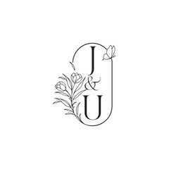 wedding initial concept alphabet caligraphic style monogram letter luxury minimalist logo design JU