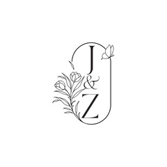 wedding initial concept alphabet caligraphic style monogram letter luxury minimalist logo design JZ