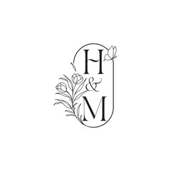 wedding initial concept alphabet caligraphic style monogram letter luxury minimalist logo design HM