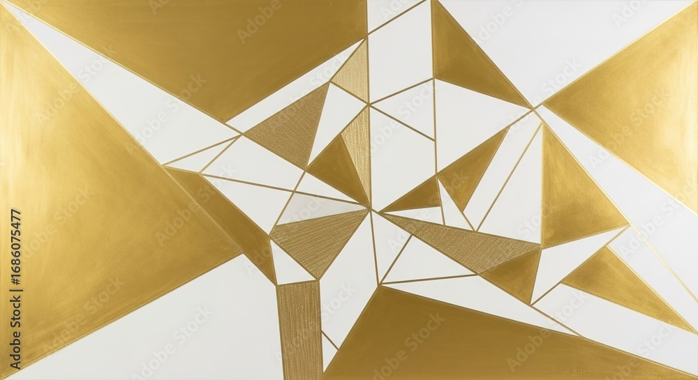 Poster golden geometric abstract: intersecting triangles and lines on w