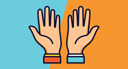 Obraz premium Outstretched hands in gesture of welcome or reaching across cultural divides symbolized by contrasting backdrop illustration