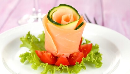 Salmon rose appetizer on plate