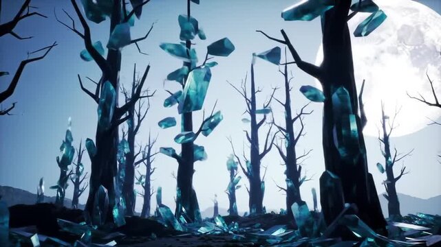 Crystalline Trees Shattering in Reverse Under Moonlight