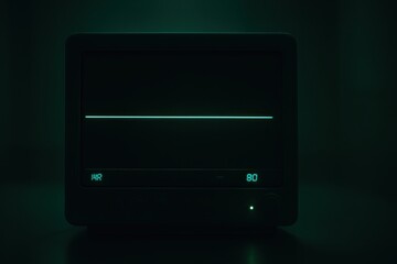 Medical vital signs monitor with heart rate display and green neon line, showcasing healthcare