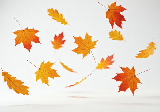 AI-generated realistic images of floating autumn leaves and foliage.