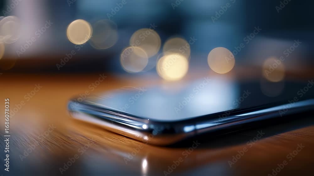 Poster phone screen in sharp focus while surroundings softly fade out.