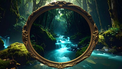 Obraz premium Mystic forest stream in ornate frame