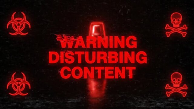 warning disturbing content text animation