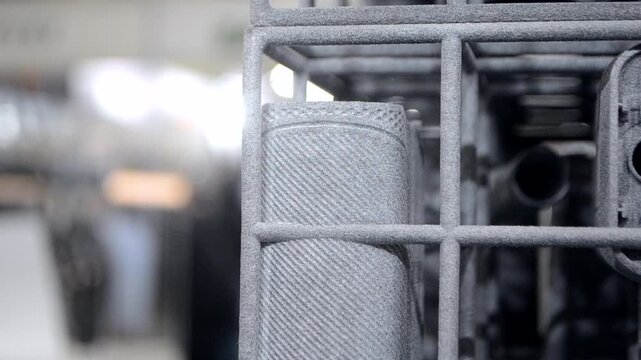 Object printed on 3D printer from molten plastic powder close-up. Model printed on 3D printer from melted polyamide powder. New modern additive 3D printing technology. Multi Jet Fusion MJF technology