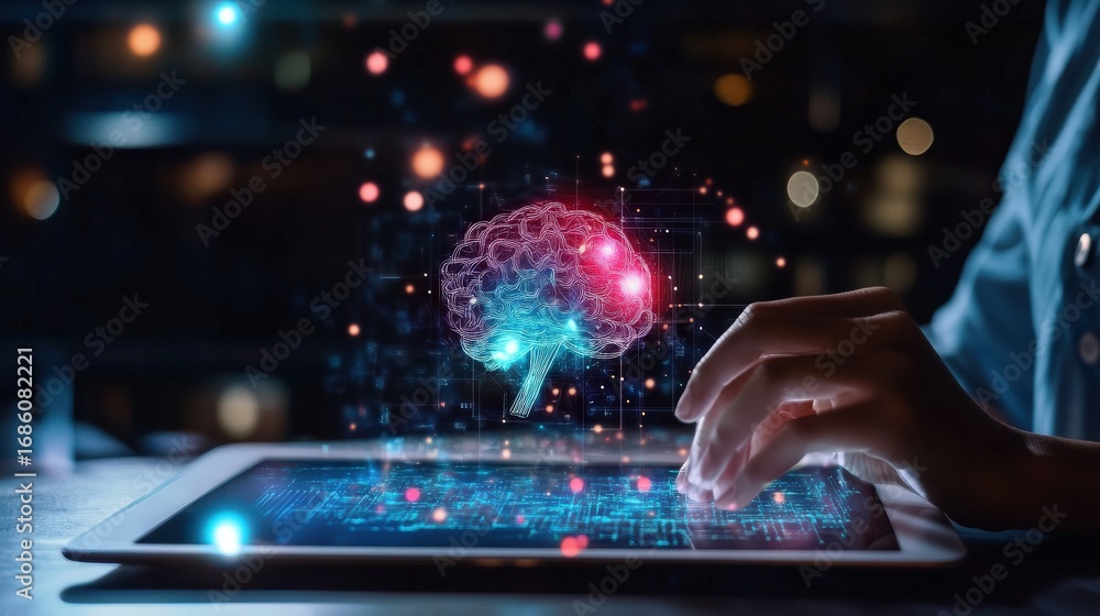 Poster digital brain displayed on a tablet device.
