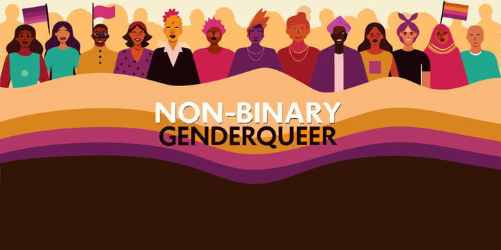 Diverse group of non binary and genderqueer people celebrating identity and pride