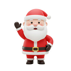 3D Santa Claus Character Waving Hand, Isolated on Transparent Background, Christmas PNG for Festive Holiday Designs, Greetings, and Seasonal Marketing