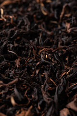 Dried black tea leaves texture background, Herbal tea