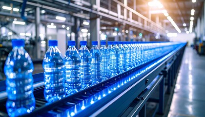 Naklejka premium Bottled Water Production Line in Factory