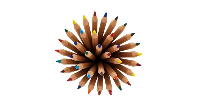 Top view of a colorful assortment of sharpened wooden pencils fanned out colored pencils - Powered by Adobe