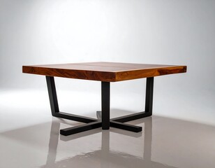 Square wooden coffee table with metal base