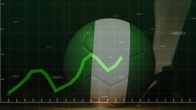 Chart line rising triggers player foot drawing back kicking soccer ball to track metrics
