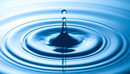 Water Droplet Ripples with Blue Texture, abstract background of liquid splash and wave pattern, clean shiny surface macro closeup, serene concentric circles, fluid motion, aqua rain drop purity flow