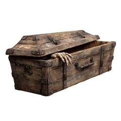 Spooky wooden chest with skeletal hand