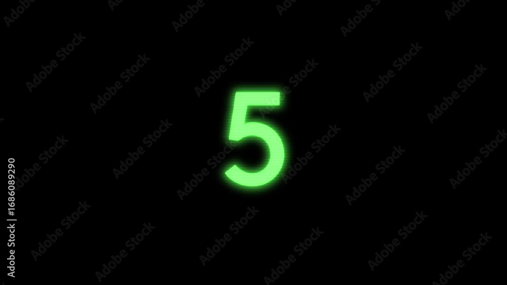 Poster countdown animation from number 10 to 1 in green glowing numbers on black background
