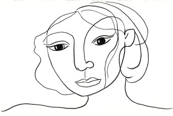Abstract One Line Drawing of a Woman’s Face Minimalist Modern Portrait Illustration_upscaled
