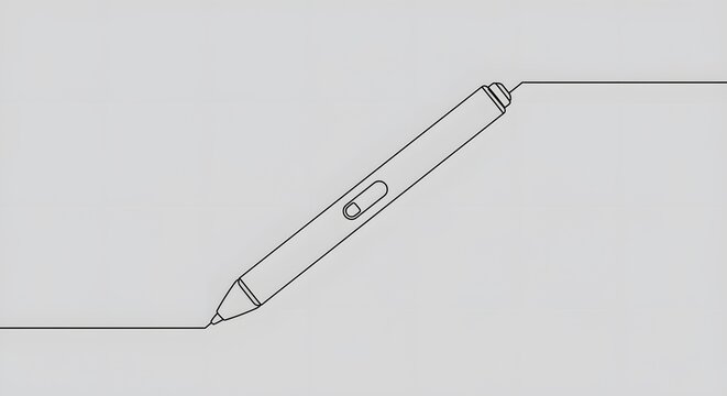 Line drawing shows a stylus diagonally positioned on a gray background creating horizontal lines on either side