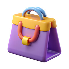 3D Shopping Bag Icon, Colorful Store Purchase Symbol, Modern Cartoon Style Illustration
