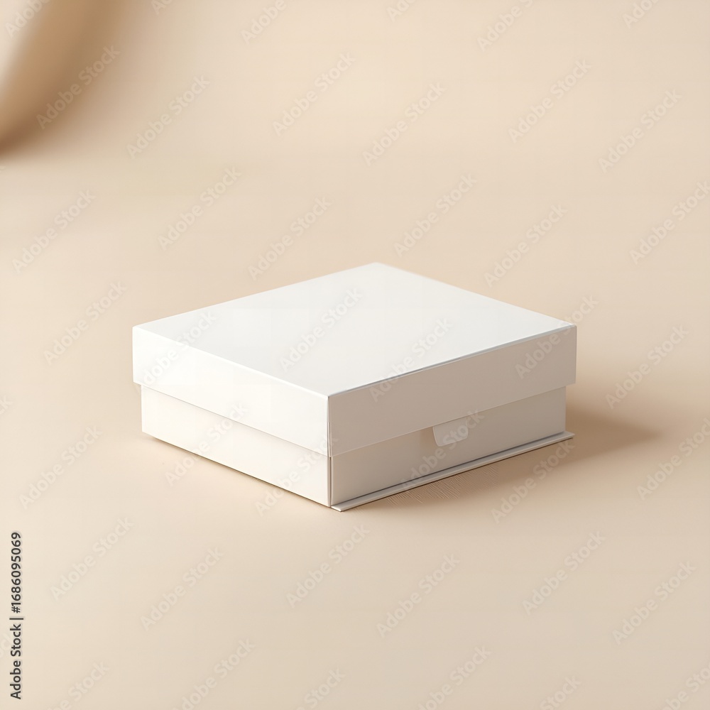 Poster simple white cube product display stand on a soft neutral seamless background for marketing
