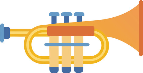 A cartoon trumpet illustrated on a white background, showcasing its bright colors and playful design. © Rizky