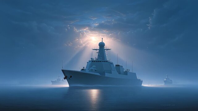 Naval Fleet Sailing Waves Guarding Peace